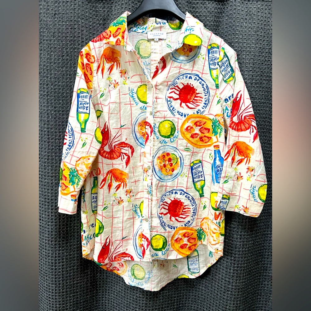 Calypso St Barth Linen Blend Summer Seafood Button Shirt XL